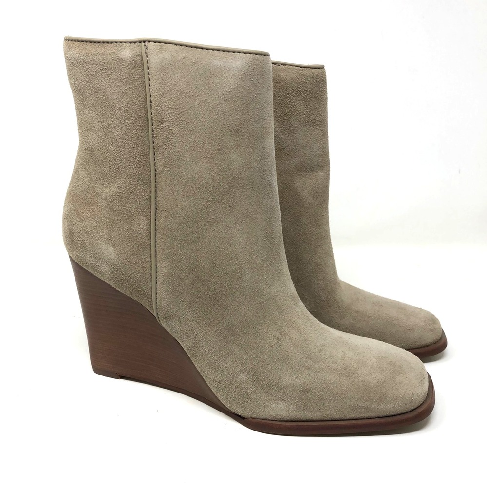Dolce Vita Susann Almond Suede Bootie Wedge Heel Womens 7 Beige Ankle Zip Boho